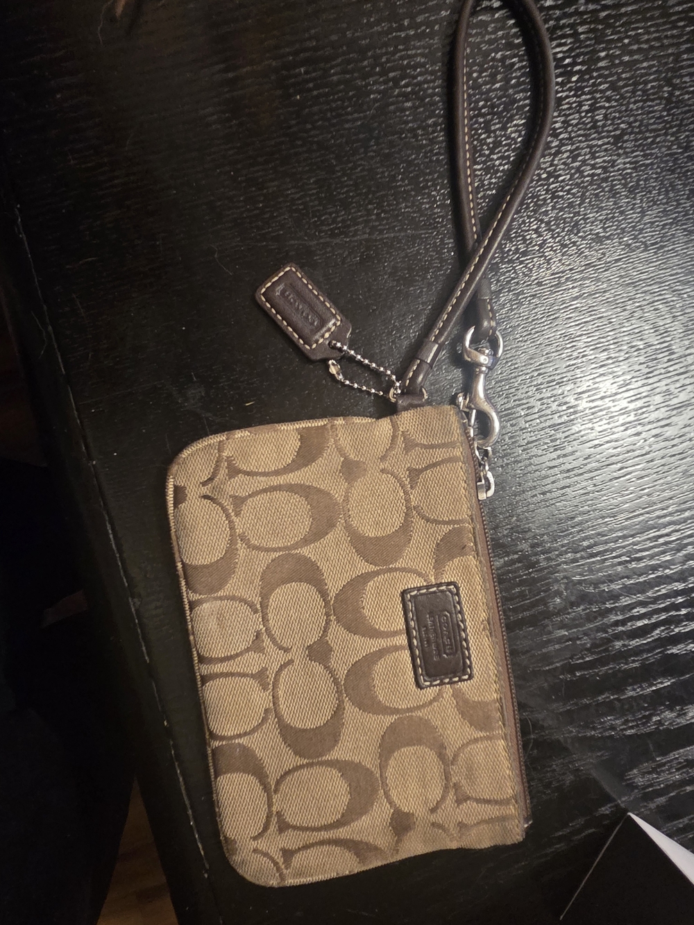 Coach Monogram Canvas Wristlet in Tan and Brown